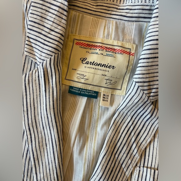 Anthropologie Linen Striped Blazer Size 12 - Picture 4 of 8